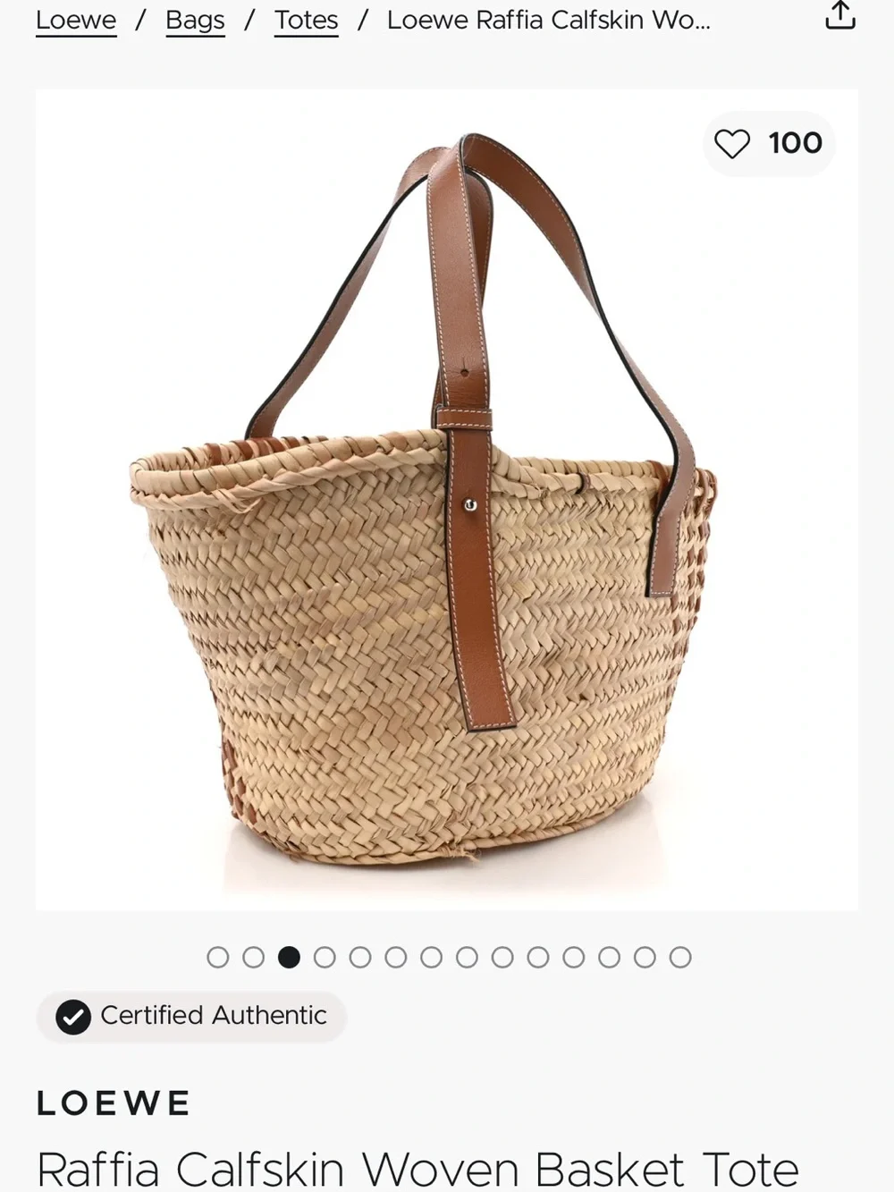 Loewe Tan Raffia and Calfskin Woven Tote